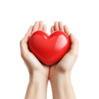 AI generated Hands holding red heart png isolated on transparent background