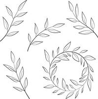 Minimalistic line art set plant branches isolated on white background vector