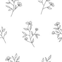 Minimalistic line art pattern with plant branches isolated on white background vector