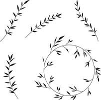 Minimalistic line art set plant branches isolated on white background vector