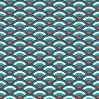 Japanese wave geometric seamless pattern, circle fish scale vector