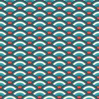 Japanese wave geometric seamless pattern, circle fish scale vector