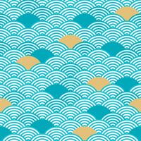 Japanese wave geometric seamless pattern, circle fish scale vector