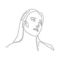 One single endless line woman face portrait vector