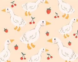 Duck and berry pattern design for templates. vector