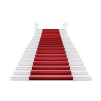 AI generated Red carpet white stairs realistic png isolated on transparent background