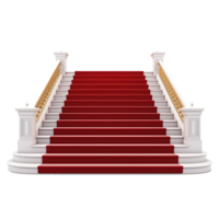 AI generated Red carpet white stairs realistic png isolated on transparent background