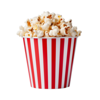 ai generiert lecker Popcorns im ein Weiß und rot Streifen Tasse png isoliert auf transparent Hintergrund