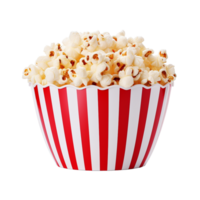 AI generated Tasty popcorns in a white and red strips cup png isolated on transparent background