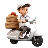 AI generated 3D delivery cartoon character with scooter isolated on transparent background png