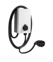 électrique voiture petit Accueil mur chargeur avec câble. vite intelligent intelligent boîte murale ev mise en charge gare. isolé sur transparent Contexte png fichier