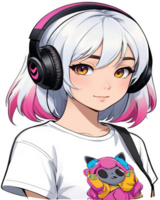 AI generated Illustration of cute anime girl wearing headphones png