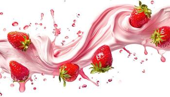 AI generated Creamy yogurt swirls dance with ripe strawberries against a pristine backdrop, Ai Generated. photo