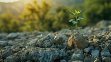 ai generado solitario planta desafía impares, emergente desde rocoso terreno, un símbolo de resiliencia, ai generado foto