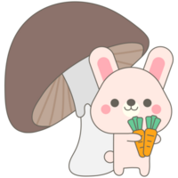 spring season easter cute pastel minimal rabbit holding carrot in front of brown mushroom png