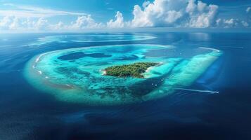 AI generated A breathtaking aerial panorama captures the beauty of Baa Atoll in the Maldives, Ai Generated. photo