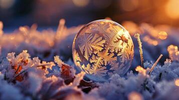 AI generated Captivating beauty of a frozen bubble unveils intricate natural fractals, mesmerizing and delicate, Ai Generated. photo