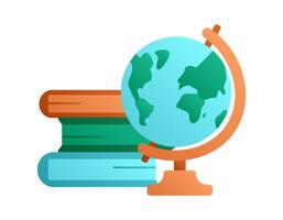 A stack of books, textbooks and a globe. Schooling. Geography lesson. Flat design. Gradient colors vector