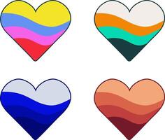 A collection of hearts with multi-colored waves inside. The heart contoured vector