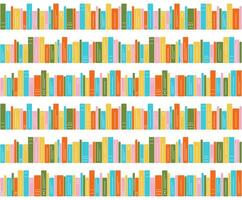 Seamless pattern of bookshelves on a white background. Illustration of bright books, children's library. Literature, reading, knowledge, learning. Vector illustration.
