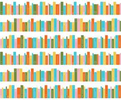 Seamless pattern of bookshelves on a white background. Illustration of bright books, children's library. Literature, reading, knowledge, learning. Vector illustration.