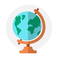 School globe of planet Earth. Geography lesson. Map and atlas of the world. Flat design. Isolated item. vector