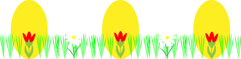 Yellow Easter eggs in the grass with flowers. Template for greeting card, banner, poster, flyer, invitation png