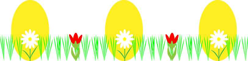 Yellow Easter eggs in the grass with flowers. Template for greeting card, banner, poster, flyer, invitation png