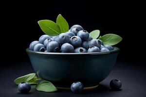 AI generated Fresh blueberries on bowl AI generated photo