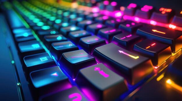 AI generated Close-up of a keyboard featuring keys in various colors, a vibrant and dynamic design, Ai Generated. photo