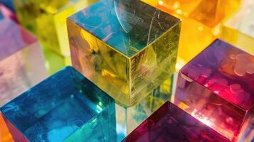AI generated Vivid close-up of a multicolored abstract glass cube, a burst of colors, Ai Generated. photo