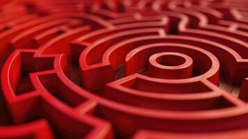 AI generated Mesmerizing image of a red maze featuring a central circle, an enigmatic architectural pattern, Ai Generated. photo