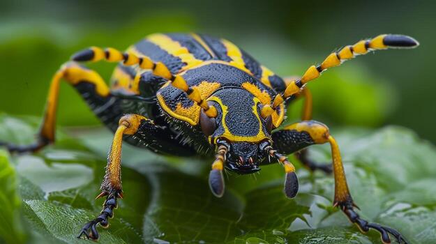 AI generated Close-up of a vibrant bug showcasing intricate patterns and bright colors, mesmerizing, Ai Generated. photo