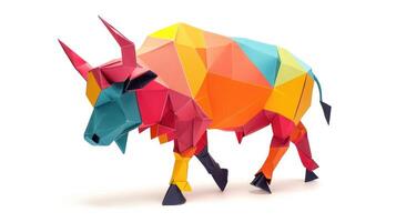 AI generated Colorful Origami buffalo, Unique Paper Polygon Artwork, Ideal Pet Concept, Ai Generated photo