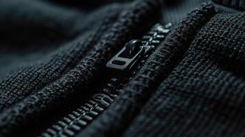 AI generated Detailed close-up of black fabric zipper, highlighting intricate texture. Ai Generated photo