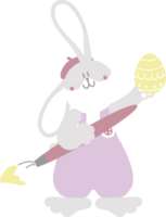 happy easter with bunny rabbit, paintbrush and egg, flat png transparent cartoon character design