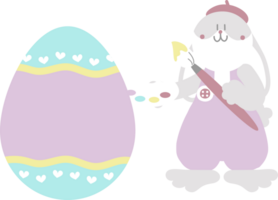 happy easter with bunny rabbit, paintbrush and egg, flat png transparent cartoon character design