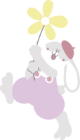 contento Pascua de Resurrección san valentin día con conejito Conejo y flor, plano png transparente dibujos animados personaje diseño