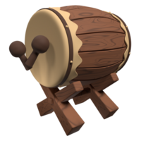 Mosque drum for ramadan. Bedug drum 3d ramadan icon. 3D rendering drum with sticks. Islamic bedug drum cartoon style png