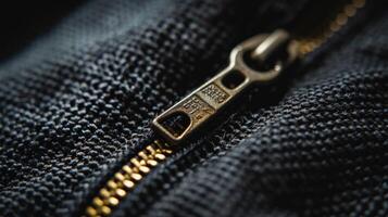 AI generated Detailed close-up of black fabric zipper, highlighting intricate texture. Ai Generated photo