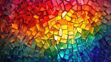 ai generado vibrante mosaico de papel Arte formando un vistoso arco iris fondo, visualmente cautivador. ai generado foto