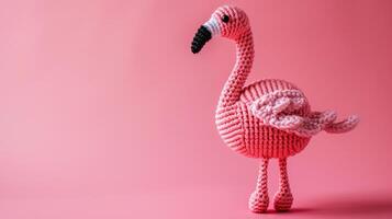 AI generated Crocheted flamingo toy vibrant backdrop, handcrafted and adorable, Ai Generated photo