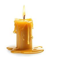 AI generated Wax candle burning low with melted wax drips isolated on white background, Ai Generated. photo