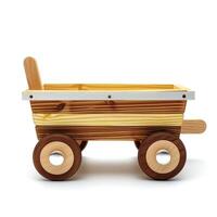AI generated Children's wood and metal wagon toy isolated on white background, Ai Generated. photo