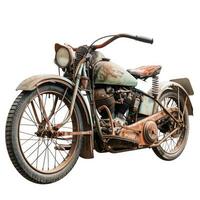 AI generated Vintage antique motorcycle isolated on white background for retro design concepts, Ai Generated. photo