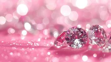 AI generated Sparkling diamonds dazzle against a radiant pink bokeh backdrop, shimmering with elegance. Ai Generated. photo