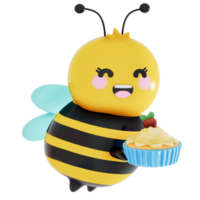 content de la mère journée , bébé abeille avec mini petit gâteau sur transparent arrière-plan, 3d le rendu png