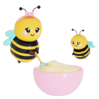 feliz mãe dia , mãe e bebê abelha família cozimento com mistura taças em transparente fundo, 3d Renderização png