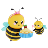 feliz mãe dia , mãe e bebê abelha família cozimento com mini Bolinho em transparente fundo, 3d Renderização png