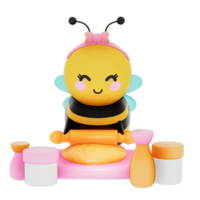 Happy Mother's day , Mom bee baking , rolling out dough with a rolling pin on transparent background, 3D Rendering png